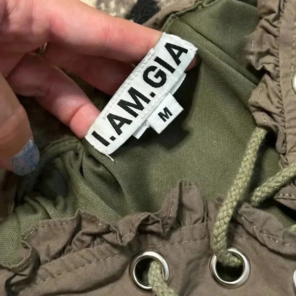 I AM GIA Green Off Shoulder Puff Sleeve Lace Up Corset Cropped Crop Top M - Picture 8 of 8